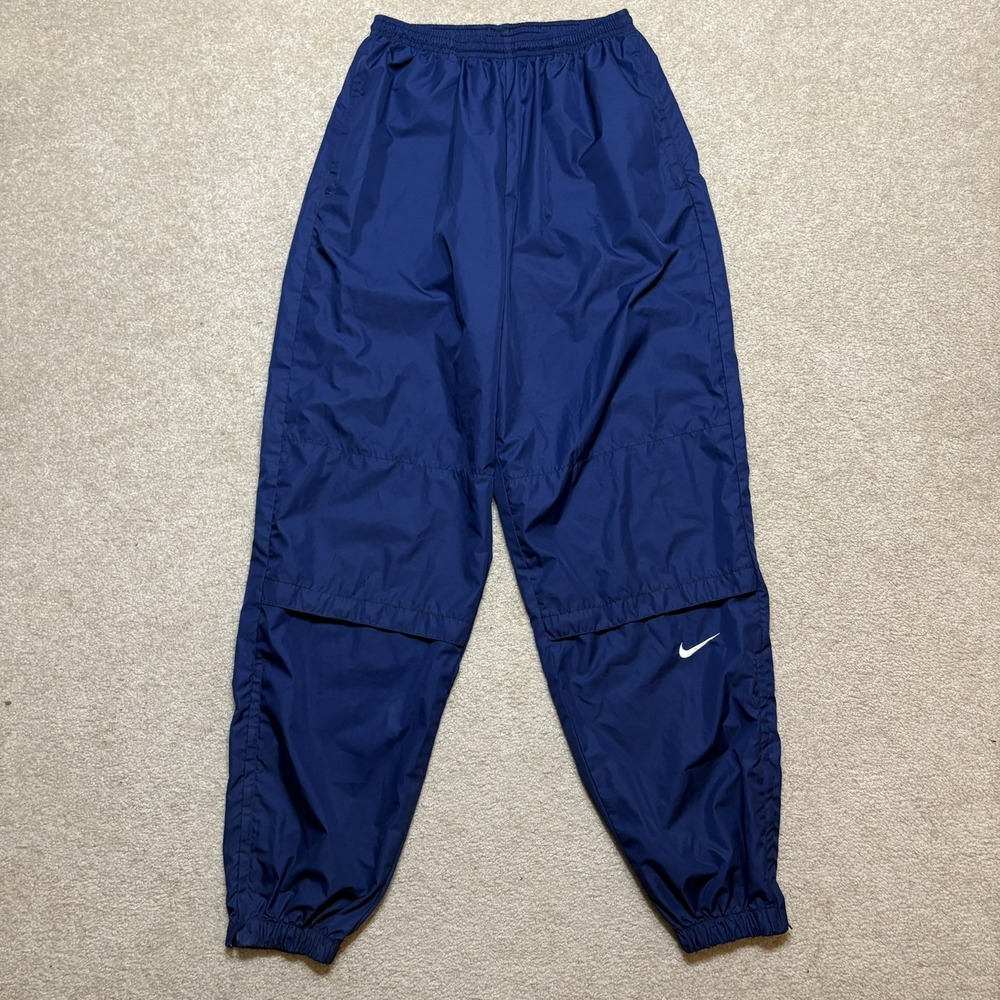 Vtg 90s Nike Track Pants Mens Large Blue Woven Warm Up Zip Ankle Swoosh Made USA